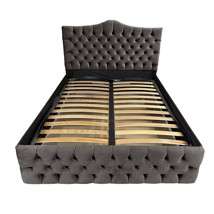 Pat tapitat cu somiera Beds Place, Tudor, Velvet Maro 5, 160x200 cm, H 120 cm