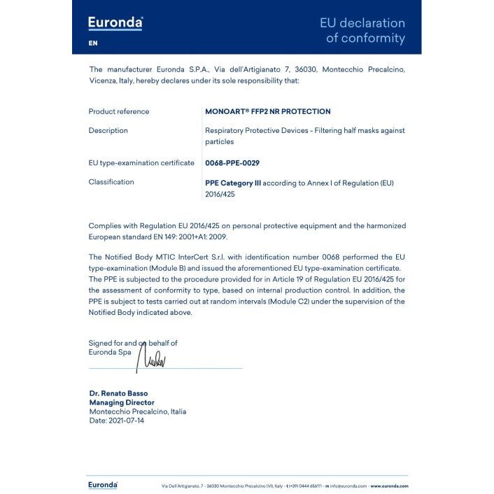Euronda Monoart® FFP2 Masken NR Protection - Box 10 Stück weiß | 213428 Euronda Monoart® FFP2 Masken NR Protection - Box 10 Stück weiß | 213428