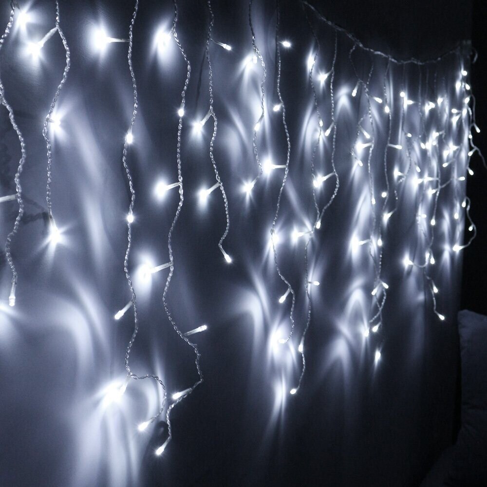 Instalatie tip-turturi pentru Craciun, becuri LED 4 m interconectabile, 8 jocuri de lumini, culoare alb, Barste