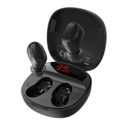 Casti wireless, Baseus, Encok WM01 Plus,NGWM01P-01, TWS, Negru, In-Ear, Bluetooth 5.0, Raza 10 m, Afisaj digital, Baterie 800 mAh, Pana la 50 h de functionare