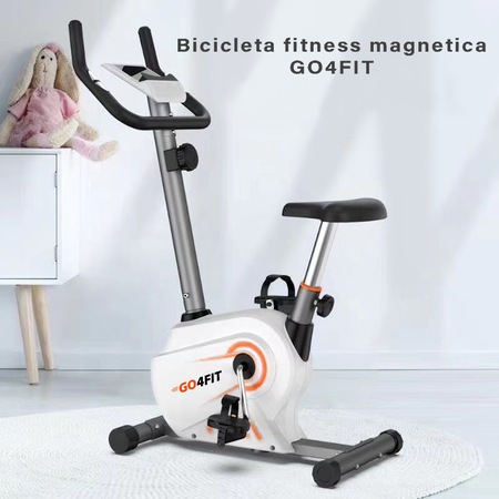 Bicicleta fitness magnetica, GO4FIT, model GF100, greutate maxima utilizator 130 kg, 5 functii, timp, viteza, distanta, calorii, puls, volanta 2.5 kg