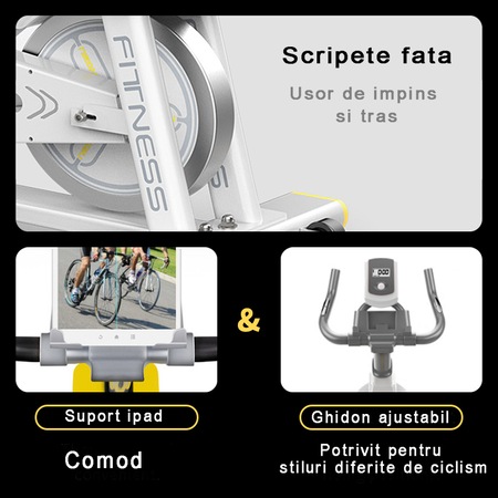 Bicicleta spinning magnetica pentru fitness, GO4FIT, model GF200, volanta 10kg, greutate maxima utilizator 150 kg