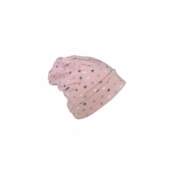 Caciula copii Pink Stars 3-6 luni, cu bordura, in strat dublu, din bumbac Caciula copii Pink Stars 3-6 luni, cu bordura, in strat dublu, din bumbac