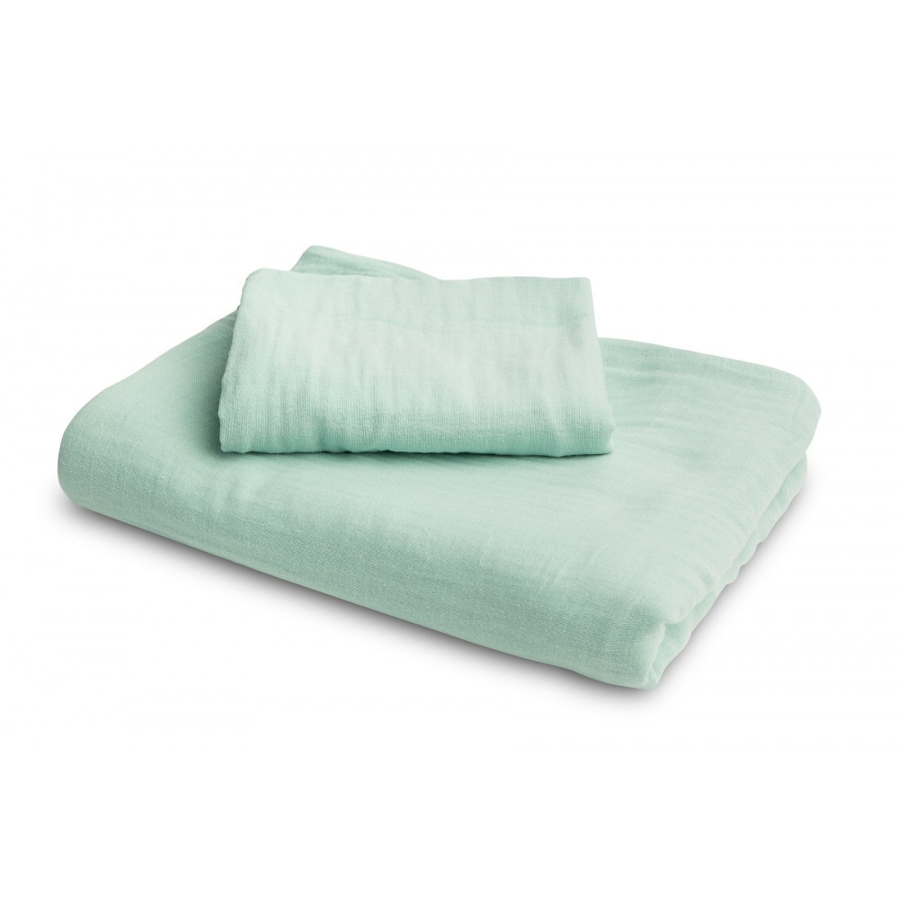 Set lenjerie de pat 2 piese Sensillo muselina 100x135 / 60x40 cm menta