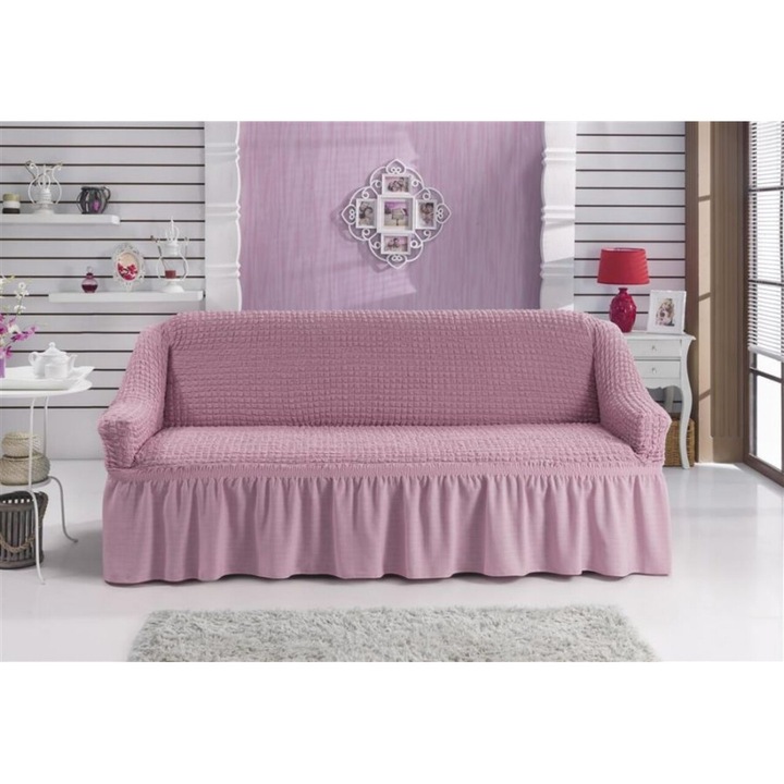Husa canapea 3 locuri elastica, Bulsan, 110x240 cm, poliester, roz