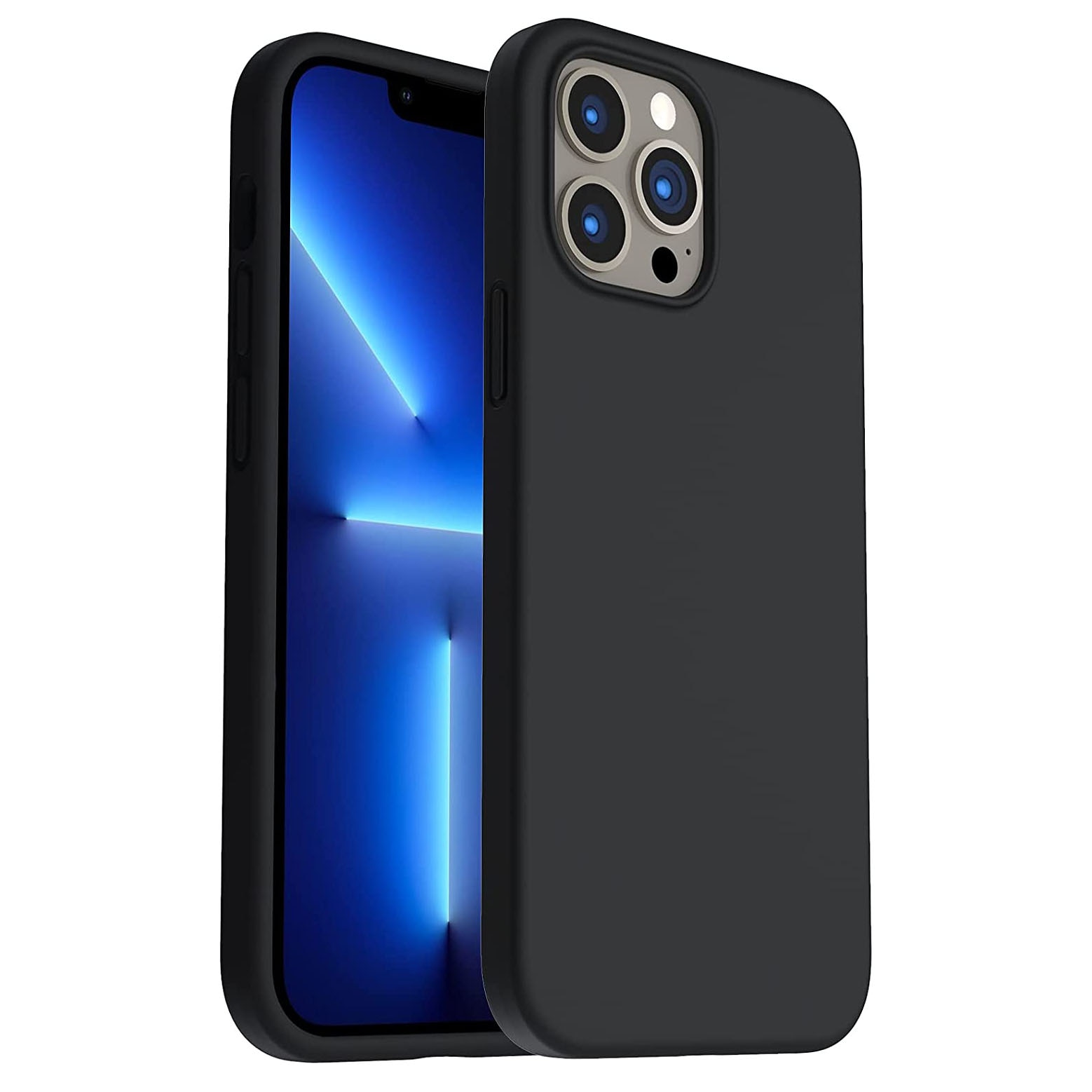 Husa protectie pentru iPhone 13 Pro Max, slim din silicon, cu interior de catifea, Negru, Joyshell