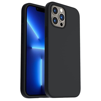 Husa protectie pentru iPhone 13 Pro, slim din silicon, cu interior de catifea, Negru, Joyshell Husa protectie pentru iPhone 13 Pro, slim din silicon, cu interior de catifea, Negru, Joyshell