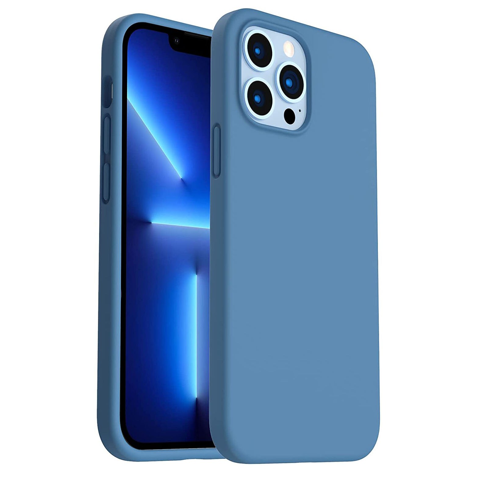 Husa protectie pentru iPhone 13 Pro Max, slim din silicon, cu interior de catifea, Albastru, Joyshell
