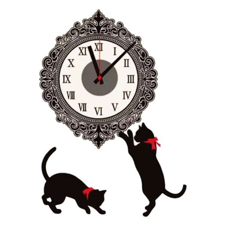 Ceas decorativ de perete, Pisici, Ceas cu Autocolant, 40 cm, CD880