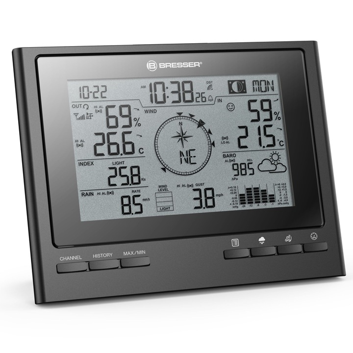 Statie meteo BRESSER 7-in-1 Exclusive ClimateScout RC, negru