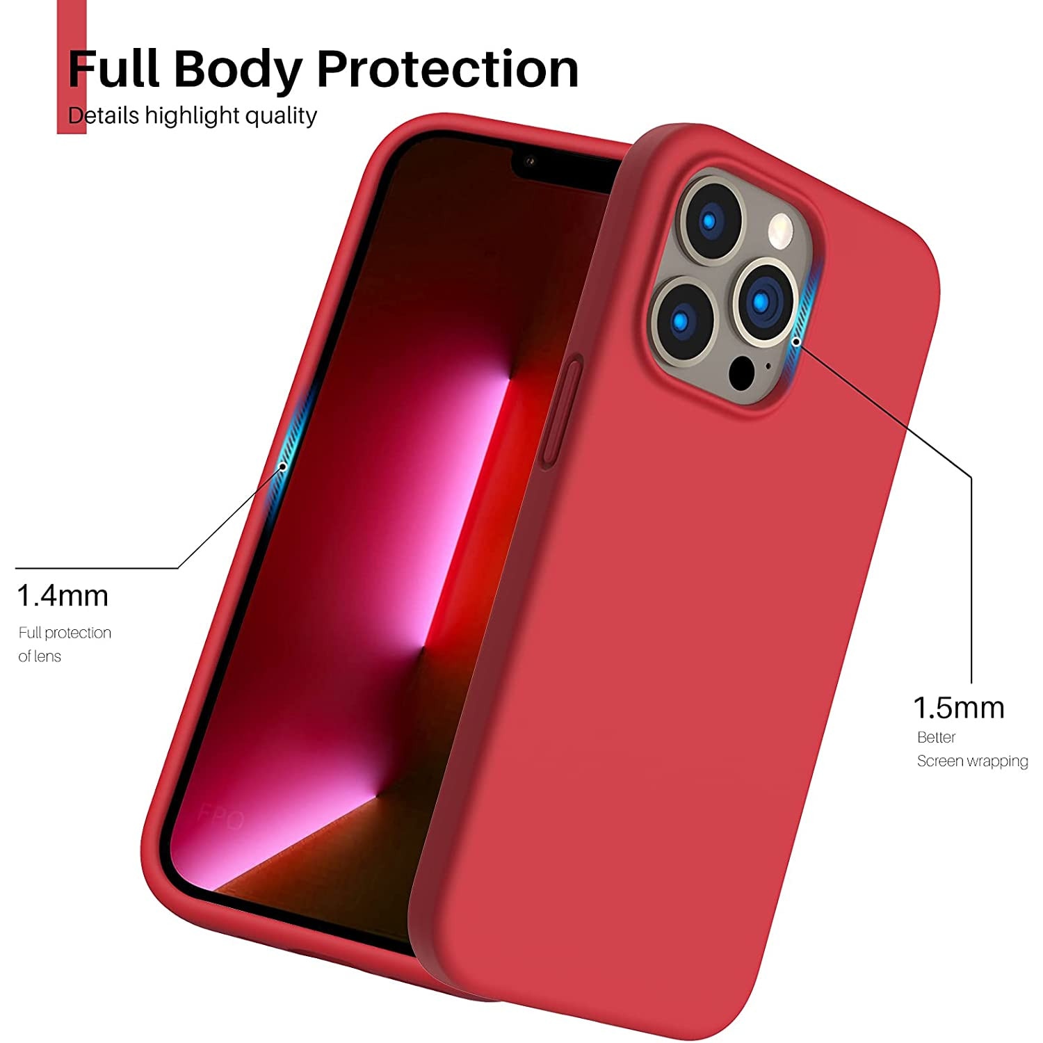 Husa protectie compatibila cu iPhone 13 Pro, slim din silicon, cu interior de catifea, Rosu, Joyshell