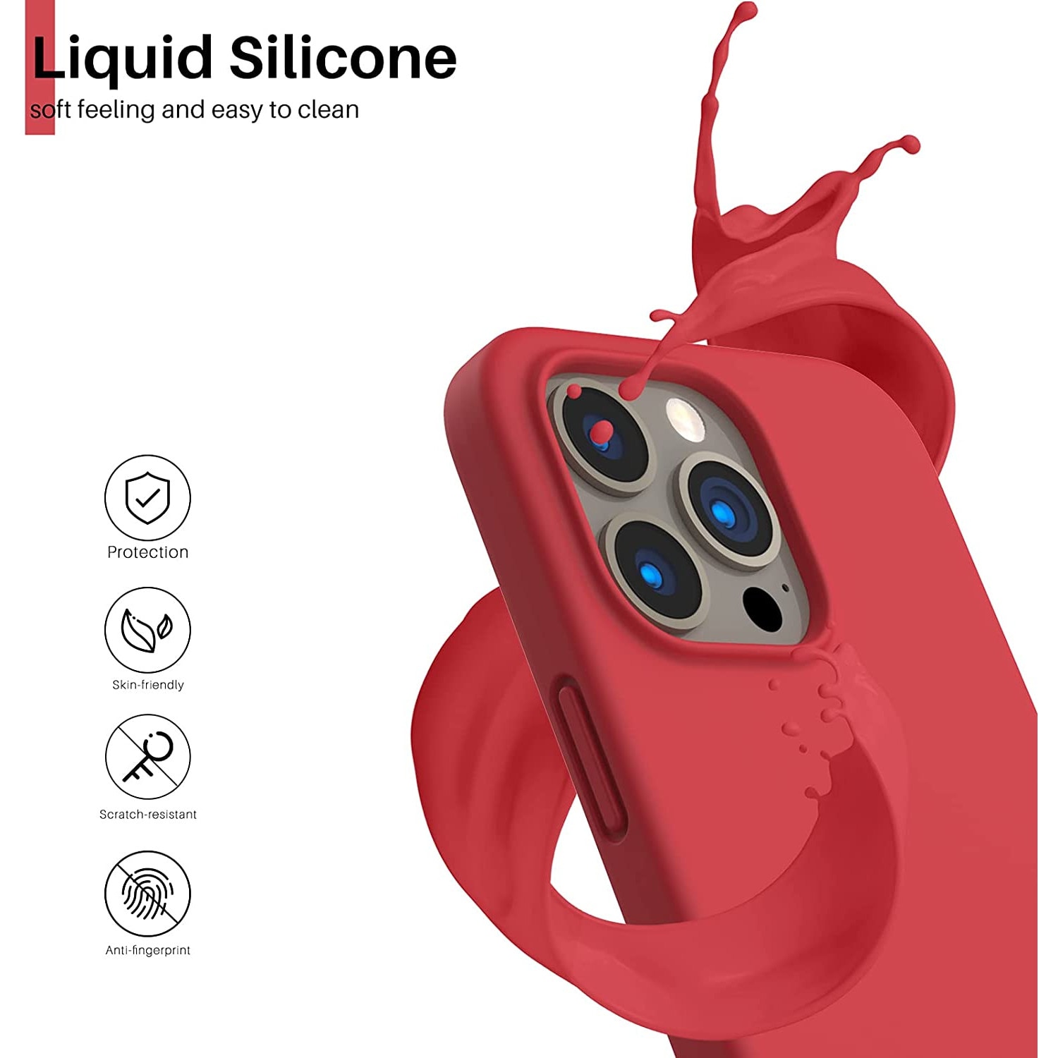 Husa protectie compatibila cu iPhone 13 Pro, slim din silicon, cu interior de catifea, Rosu, Joyshell