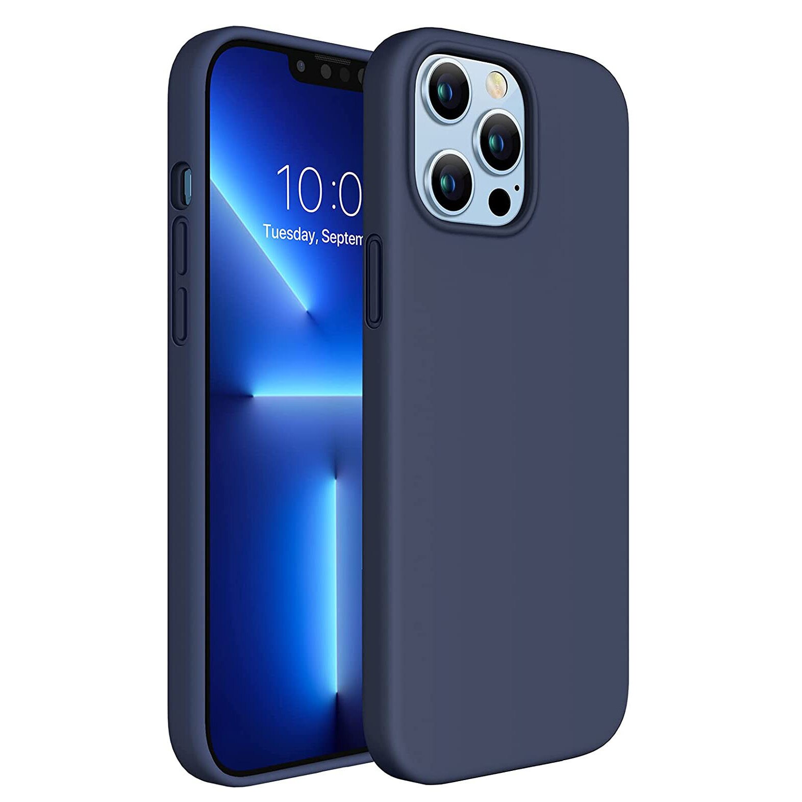 Husa protectie pentru iPhone 13 Pro, slim din silicon, cu interior de catifea, Bleumarin, Joyshell