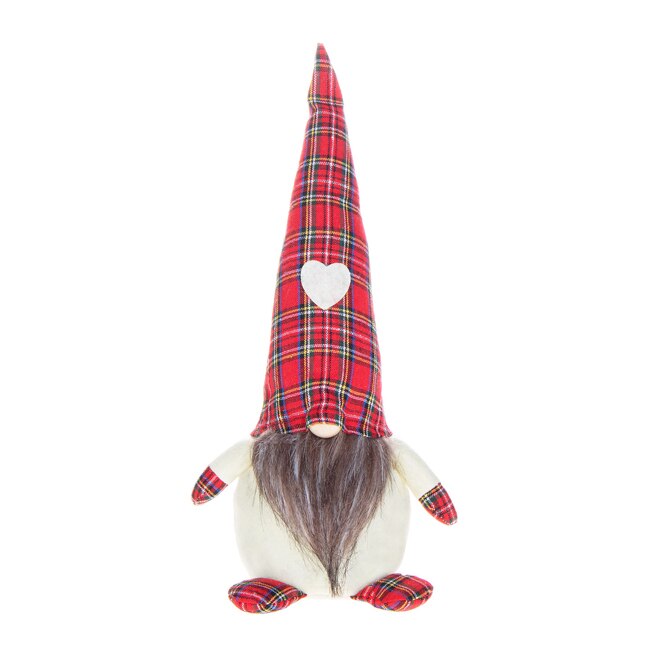 Figurina decorativa de Craciun, material textil, model Spiridus, inaltime 36cm, alb/rosu