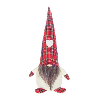 Figurina decorativa de Craciun, material textil, model Spiridus, inaltime 36cm, alb/rosu Figurina decorativa de Craciun, material textil, model Spiridus, inaltime 36cm, alb/rosu