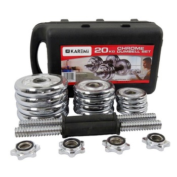 Set gantere si haltere, Karemi, cu discuri din metal, cromate, 20 kg Set gantere si haltere, Karemi, cu discuri din metal, cromate, 20 kg