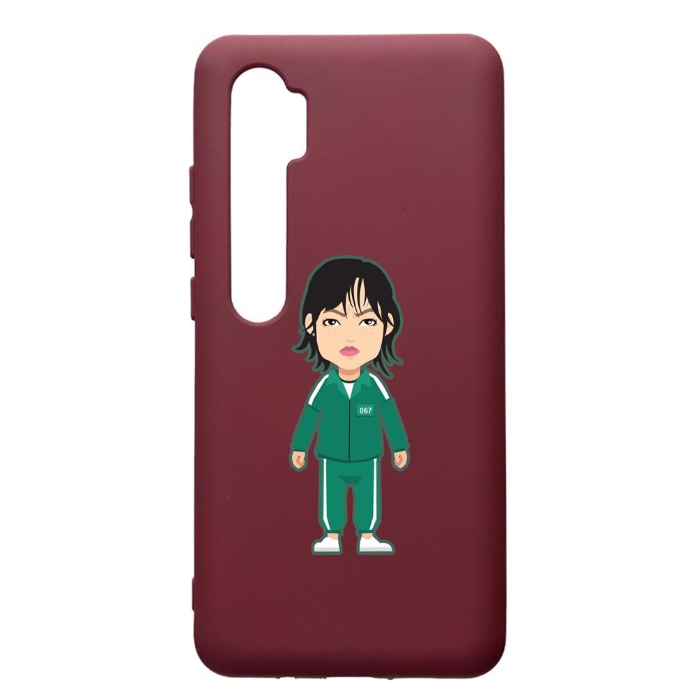 Husa Premium Silicon compatibila cu Xioami Mi Note 10, Squid Game - Gamer 067, cu interiorul din material textil, protectie camera, Burgundy, PBR840