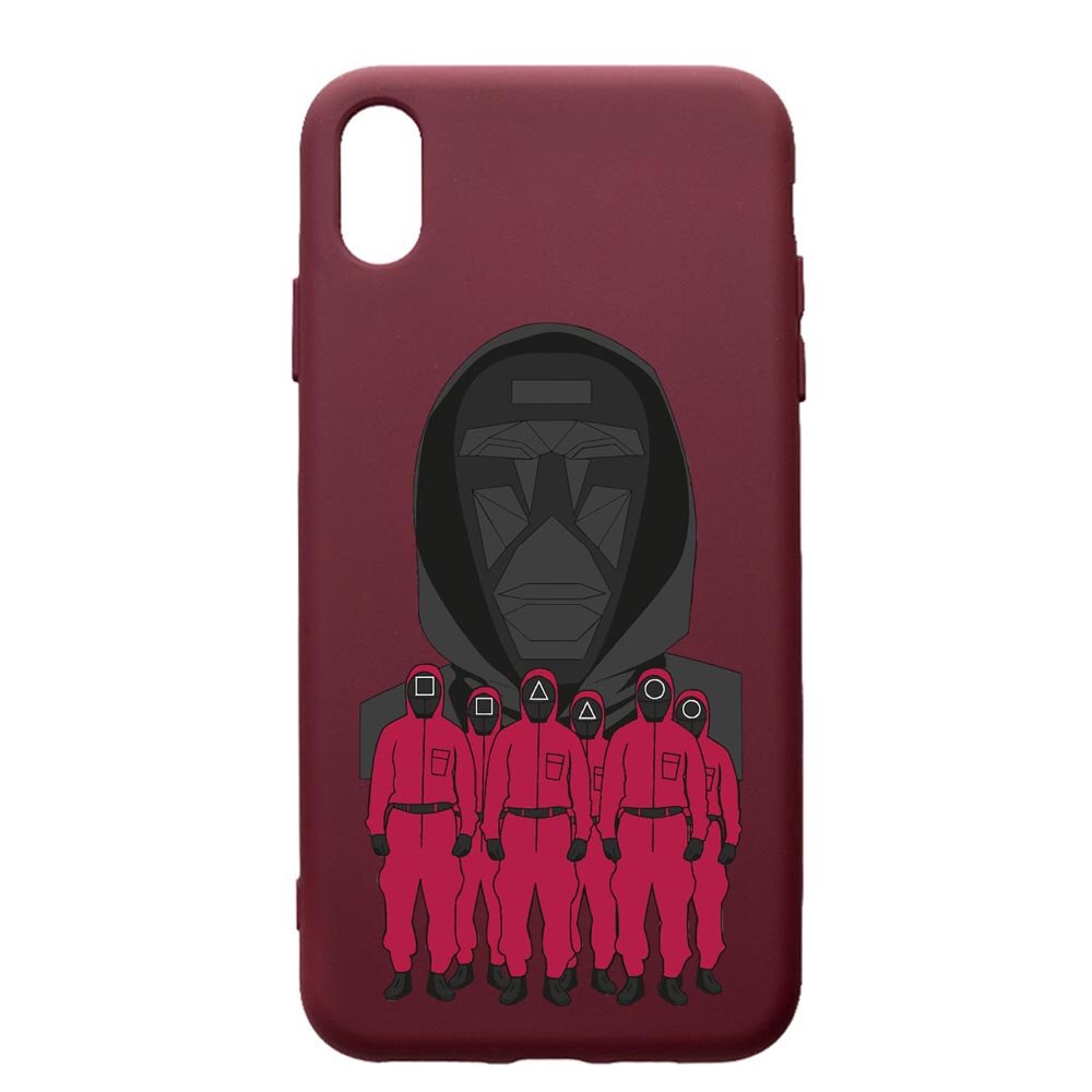 Husa Premium Silicon compatibila cu Samsung Galaxy A10, Squid Game - Front Man And Soldier, cu interiorul din material textil, protectie camera, Burgundy, PBR841