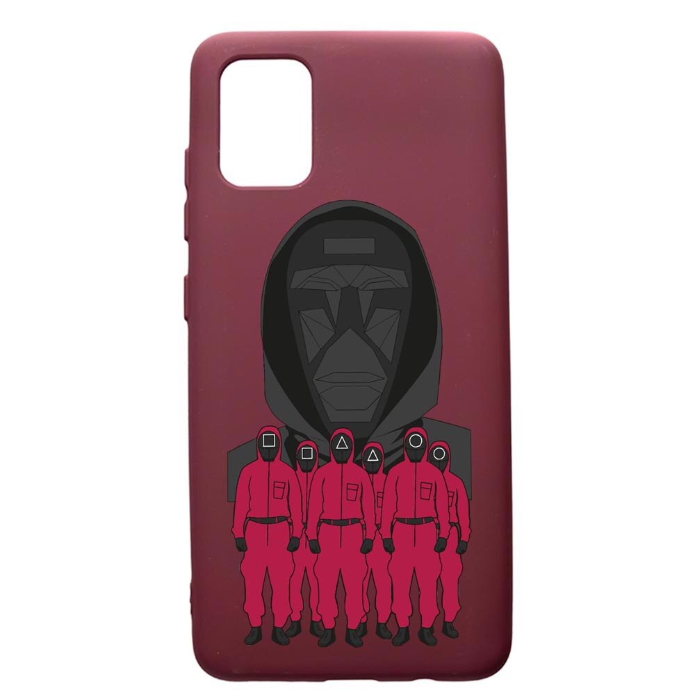 Husa Premium Silicon compatibila cu Apple iPhone 11 Pro Max, Squid Game - Front Man And Soldier, cu interiorul din material textil, protectie camera, Burgundy, PBR841