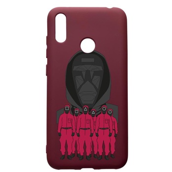 Husa Premium Silicon compatibila cu Huawei Y7 2019, Squid Game - Front Man And Soldier, cu interiorul din material textil, protectie camera, Burgundy, PBR841 Husa Premium Silicon compatibila cu Huawei Y7 2019, Squid Game - Front Man And Soldier, cu interiorul din material textil, protectie camera, Burgundy, PBR841