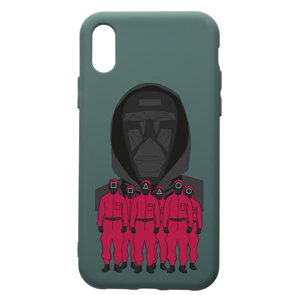 Husa Premium Silicon Compatibila Cu Apple iPhone XS / iPhone X, Squid Game - Front Man And Soldier, cu interiorul din material textil, protectie camera, Forest Green, PFG841
