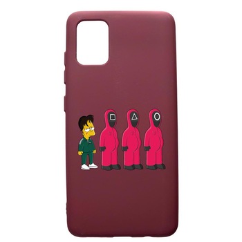 Husa Premium Silicon compatibila cu Samsung Galaxy S20 Plus, Squid Game Simpson, cu interiorul din material textil, protectie camera, Burgundy, PBR842 Husa Premium Silicon compatibila cu Samsung Galaxy S20 Plus, Squid Game Simpson, cu interiorul din material textil, protectie camera, Burgundy, PBR842