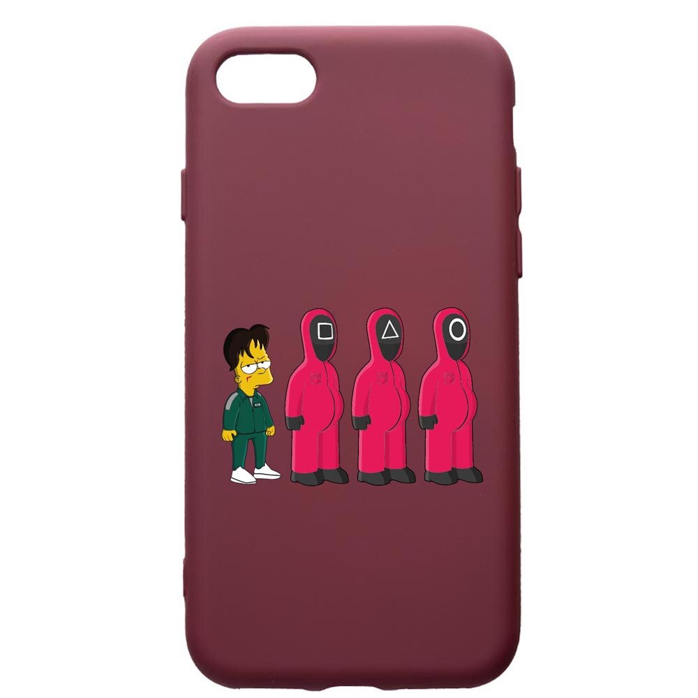 Husa Premium Silicon compatibila cu Apple iPhone SE 2 / iPhone 8 / iPhone 7, Squid Game Simpson, cu interiorul din material textil, protectie camera, Burgundy, PBR842