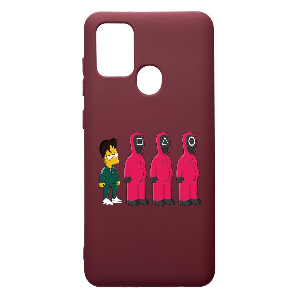 Husa Premium Silicon compatibila cu Samsung Galaxy A21S, Squid Game Simpson, cu interiorul din material textil, protectie camera, Burgundy, PBR842