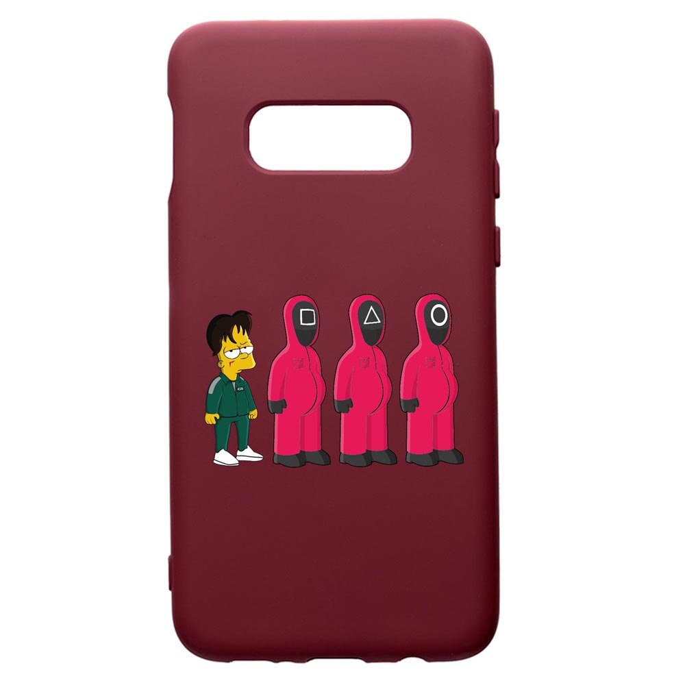 Husa Premium Silicon compatibila cu Samsung Galaxy S10E, Squid Game Simpson, cu interiorul din material textil, protectie camera, Burgundy, PBR842