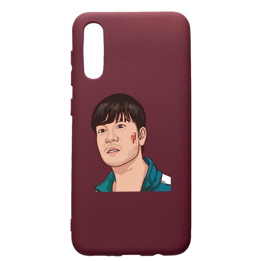 Husa Premium Silicon compatibila cu Huawei Y6 2019, Squid Game - Gamer 218, cu interiorul din material textil, protectie camera, Burgundy, PBR843