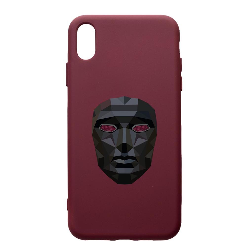 Husa Premium Silicon compatibila cu Apple iPhone XS Max, Squid Game Mask Front Man, cu interiorul din material textil, protectie camera, Burgundy, PBR844