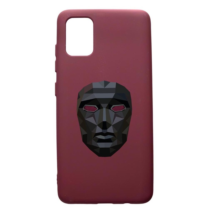 Премиум силиконов калъф, съвместим с Apple iPhone 11 Pro Max, Squid Game Mask Front Man, с текстилен интериор, защита на камерата, бордо, PBR844