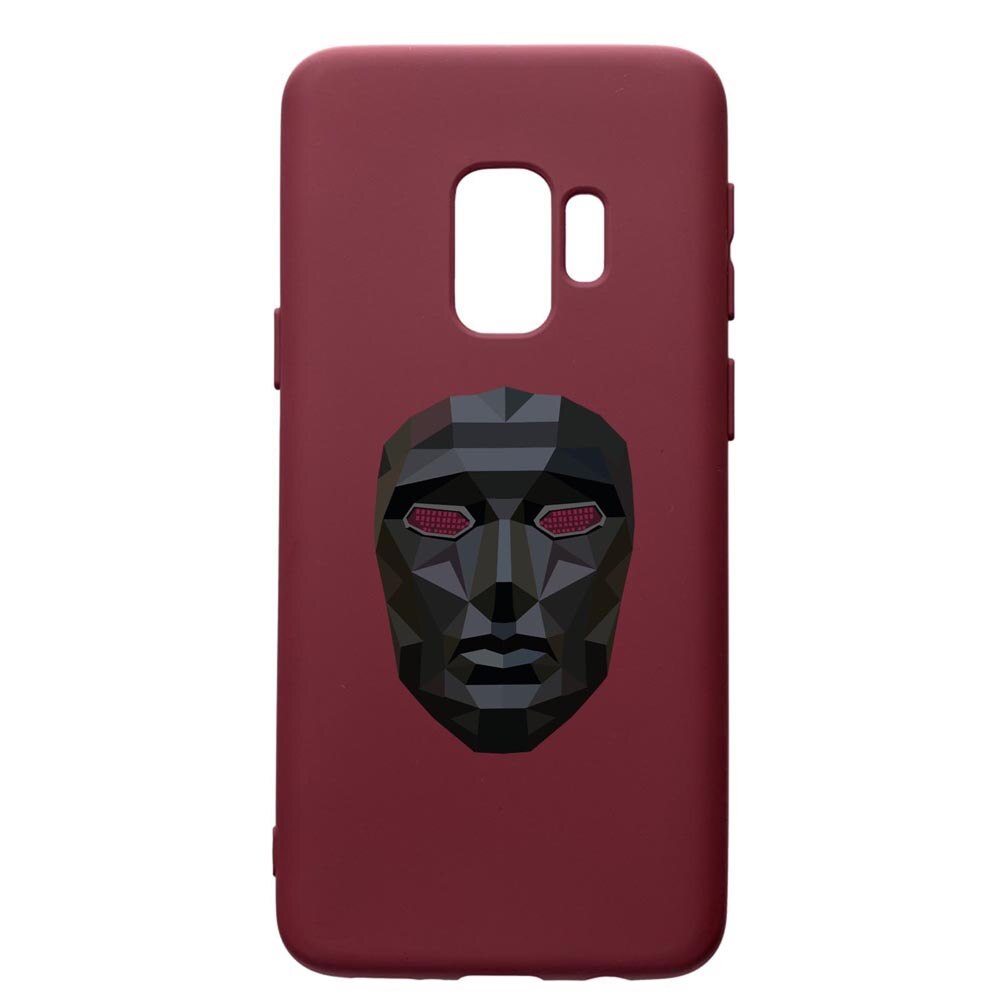 Husa Premium Silicon compatibila cu Samsung Galaxy S9, Squid Game Mask Front Man, cu interiorul din material textil, protectie camera, Burgundy, PBR844