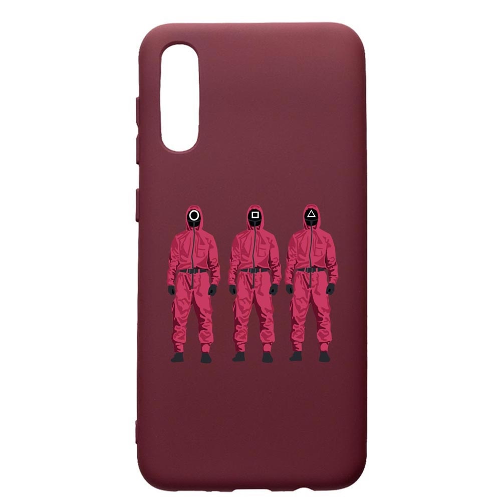 Husa Premium Silicon compatibila cu Samsung Galaxy A30S, Squid Game Soldier Mask, cu interiorul din material textil, protectie camera, Burgundy, PBR845