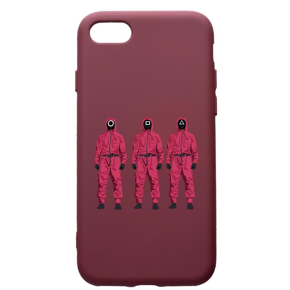 Husa Premium Silicon compatibila cu Apple iPhone SE 2 / iPhone 8 / iPhone 7, Squid Game Soldier Mask, cu interiorul din material textil, protectie camera, Burgundy, PBR845