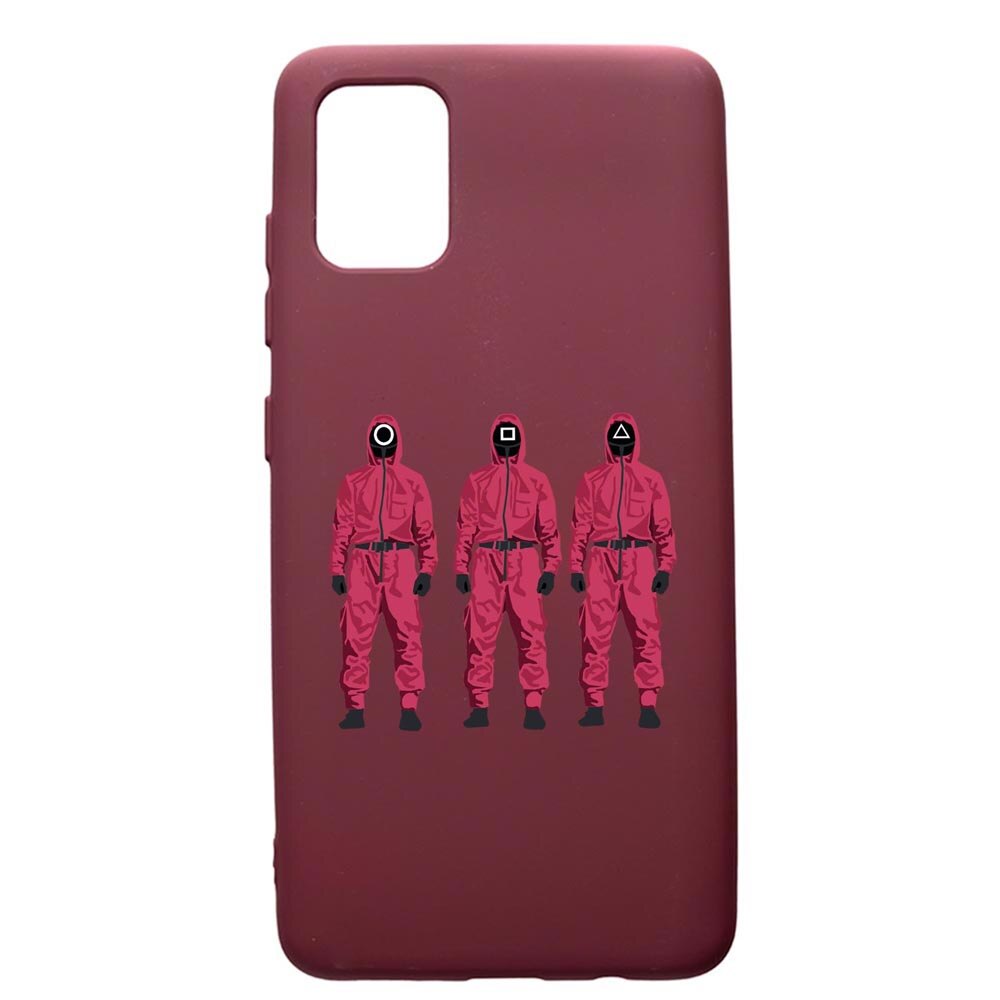 Husa Premium Silicon compatibila cu Apple iPhone 12 Pro Max, Squid Game Soldier Mask, cu interiorul din material textil, protectie camera, Burgundy, PBR845