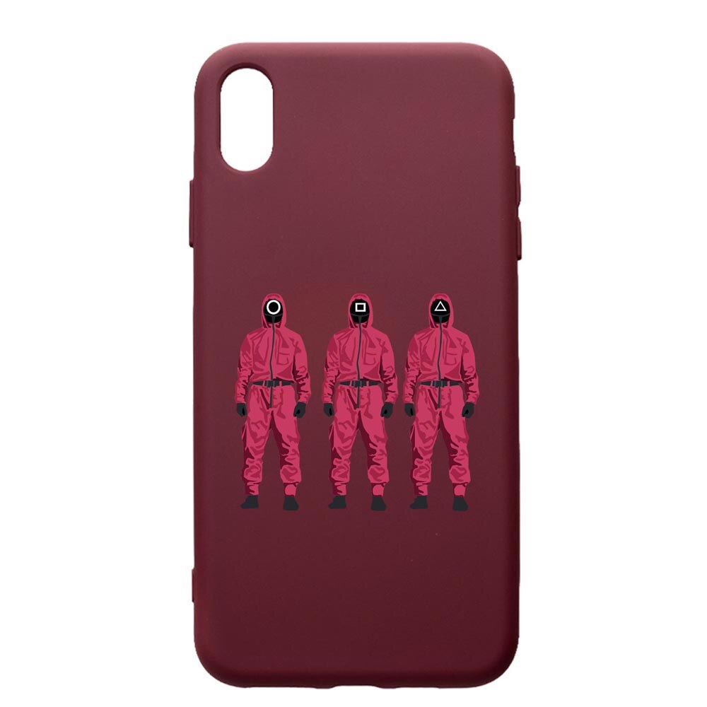 Husa Premium Silicon compatibila cu Apple iPhone XS Max, Squid Game Soldier Mask, cu interiorul din material textil, protectie camera, Burgundy, PBR845