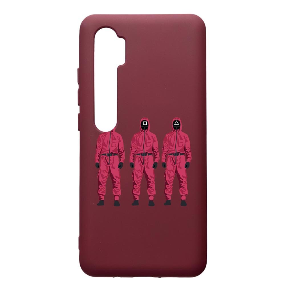 Husa Premium Silicon compatibila cu Xioami Mi Note 10, Squid Game Soldier Mask, cu interiorul din material textil, protectie camera, Burgundy, PBR845