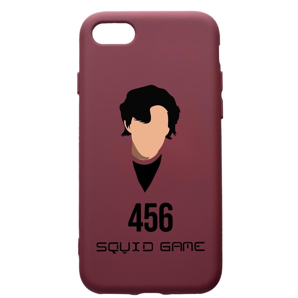 Husa Premium Silicon compatibila cu Apple iPhone SE 2 / iPhone 8 / iPhone 7, Squid Game - Gamer 456, cu interiorul din material textil, protectie camera, Burgundy, PBR846