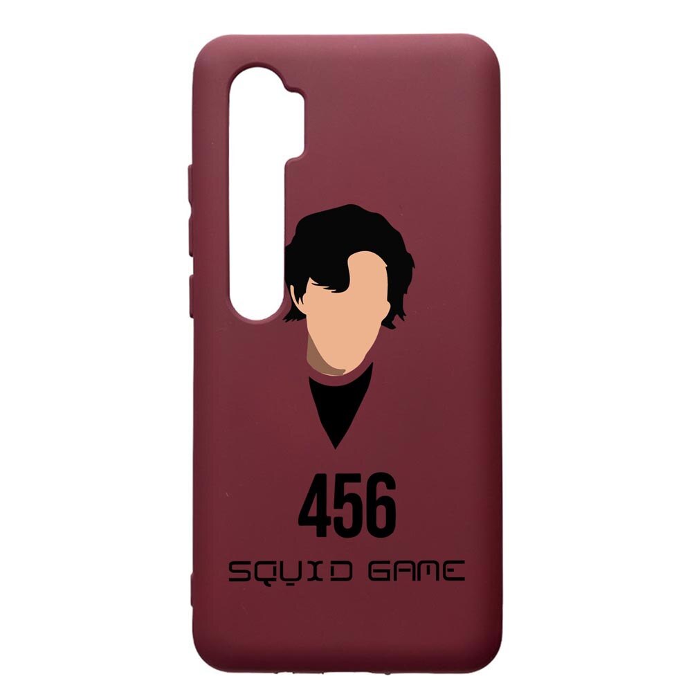 Husa Premium Silicon compatibila cu Xioami Mi Note 10, Squid Game - Gamer 456, cu interiorul din material textil, protectie camera, Burgundy, PBR846