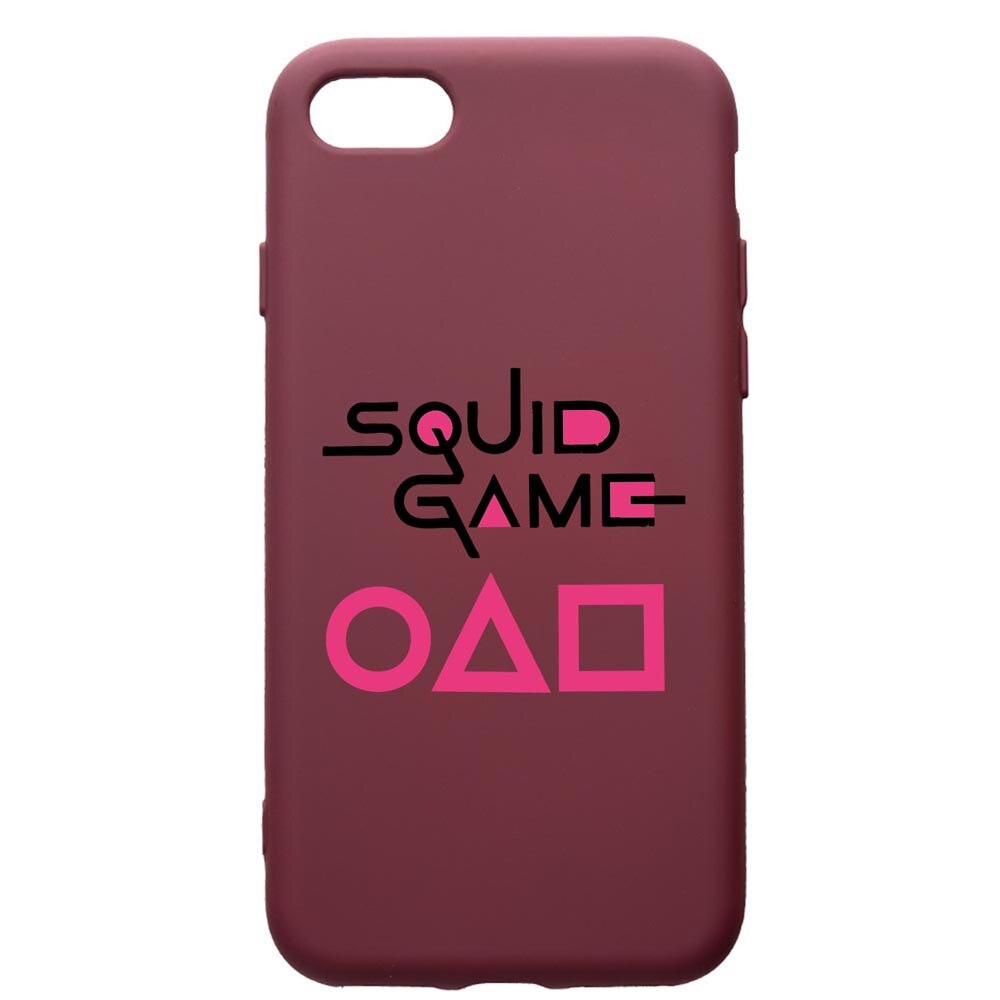 Husa Premium Silicon compatibila cu Apple iPhone SE 2 / iPhone 8 / iPhone 7, Squid Game, cu interiorul din material textil, protectie camera, Burgundy, PBR847