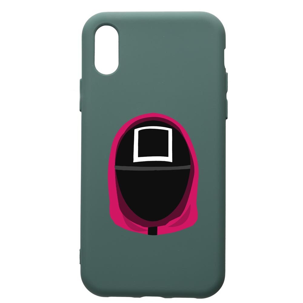 Husa Premium Silicon Compatibila Cu Apple iPhone XS Max, Squid Game Soldier Square, cu interiorul din material textil, protectie camera, Forest Green, PFG848