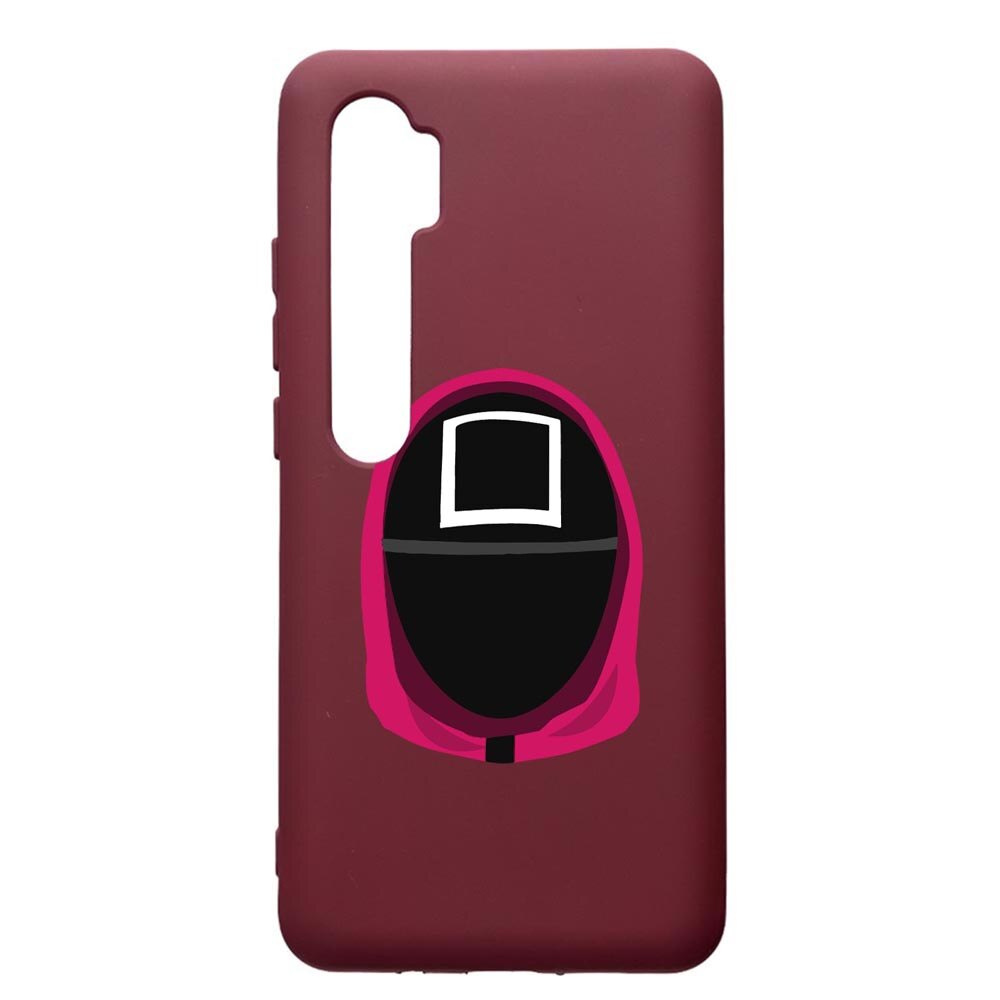 Husa Premium Silicon compatibila cu Xioami Mi Note 10, Squid Game Soldier Square, cu interiorul din material textil, protectie camera, Burgundy, PBR848