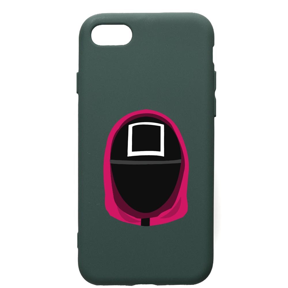 Husa Premium Silicon Compatibila Cu Apple iPhone SE 2 / iPhone 8 / iPhone 7, Squid Game Soldier Square, cu interiorul din material textil, protectie camera, Forest Green, PFG848