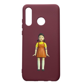 Husa Premium Silicon compatibila cu Huawei P30 Lite, Squid Game Doll Girl, cu interiorul din material textil, protectie camera, Burgundy, PBR851 Husa Premium Silicon compatibila cu Huawei P30 Lite, Squid Game Doll Girl, cu interiorul din material textil, protectie camera, Burgundy, PBR851