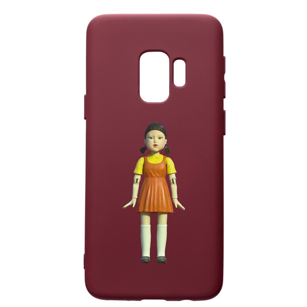 Husa Premium Silicon compatibila cu Samsung Galaxy S9, Squid Game Doll Girl, cu interiorul din material textil, protectie camera, Burgundy, PBR851