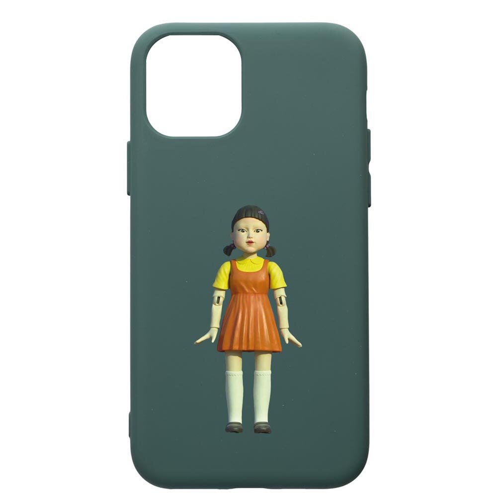 Husa Premium Silicon Compatibila Cu Apple iPhone 11 Pro, Squid Game Doll Girl, cu interiorul din material textil, protectie camera, Forest Green, PFG851
