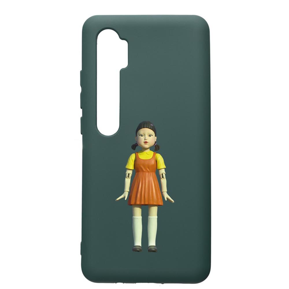Husa Premium Silicon Compatibila Cu Xiaomi Mi Note 10, Squid Game Doll Girl, cu interiorul din material textil, protectie camera, Forest Green, PFG851