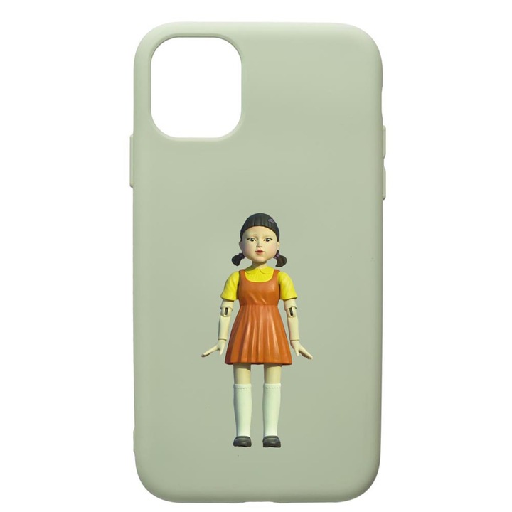 Husa Premium Silicon Compatibila Cu Apple iPhone 12 Pro Max, Squid Game Doll Girl, cu interiorul din material textil, protectie camera, Beryl, PGR851