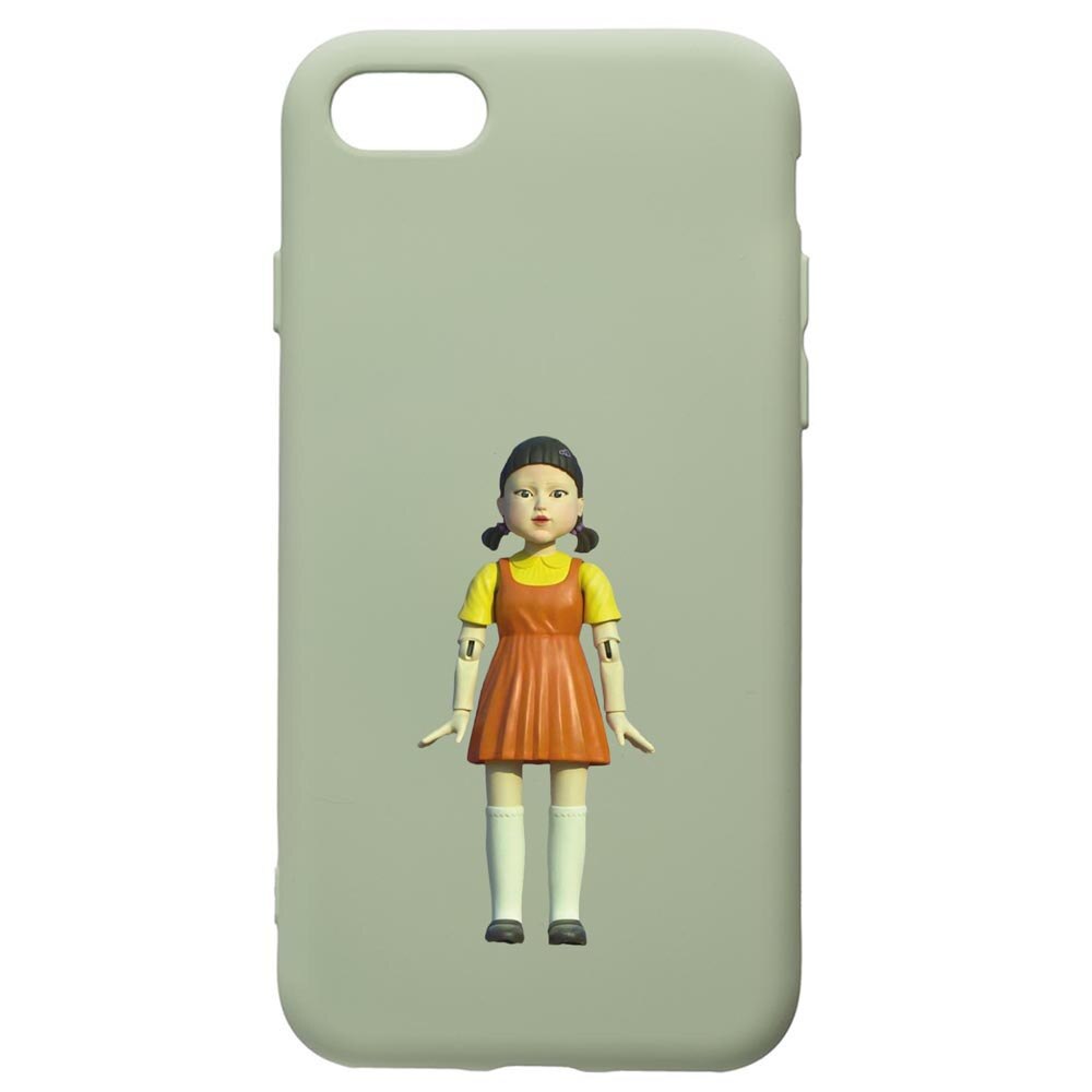 Husa Premium Silicon Compatibila Cu Apple iPhone SE 2 / iPhone 8 / iPhone 7, Squid Game Doll Girl, cu interiorul din material textil, protectie camera, Beryl, PGR851